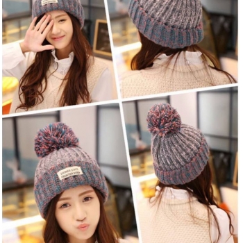 (1頂)韓版雙色毛帽-米色